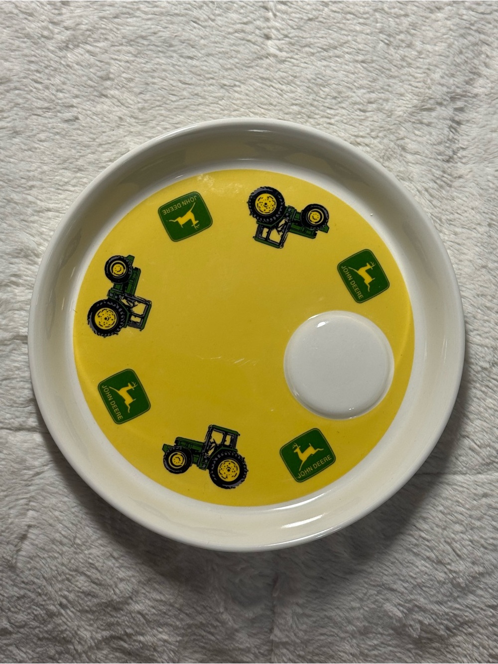 Vintage John Deere Yellow Tractor Snack Dip Plate